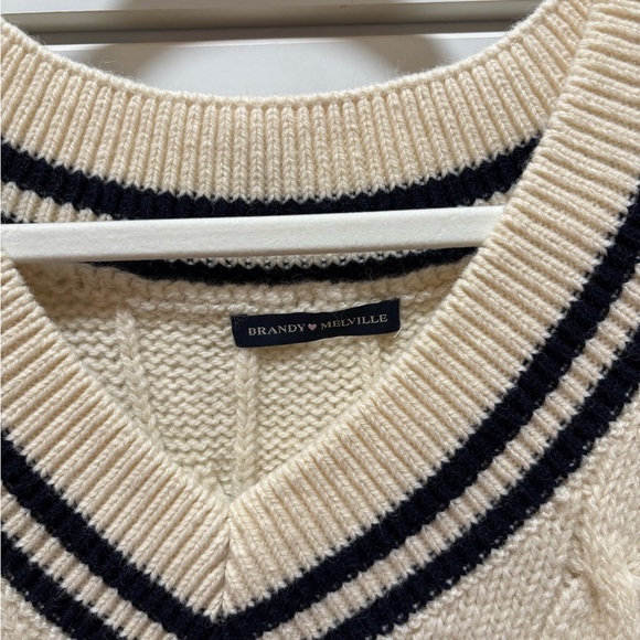 Brandy Melville Cream and Black V-Neck Sweater - Picture 2 of 3